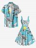 Robe Débardeur Hawaïen Ligne A Fleurie Feuille Tropicale et Arbre de Noix de Coco Imprimés de Grande Taille - Bleu clair M