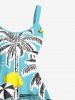 Robe Débardeur Hawaïen Ligne A Fleurie Feuille Tropicale et Arbre de Noix de Coco Imprimés de Grande Taille - Bleu clair M