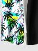 Plus Size Coconut Tree Geometric Colorblock Letters Print Hawaii Button Pocket Shirt For Men -  