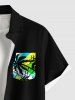 Plus Size Coconut Tree Geometric Colorblock Letters Print Hawaii Button Pocket Shirt For Men -  