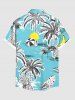 Chemise Imprimé Cocotier et Feuilles Tropicales à Boutons Grande Taille avec Poche - Bleu clair 3XL