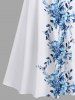 Maxi Robe Ligne A Croisée Branche Fleurie Feuille Imprimée à Epaule Dénudée de Grande Taille - Blanc M