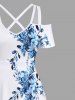 Plus Size Floral Leaves Branch Print Hawaii Cold Shoulder Crisscross A Line Maxi Dress -  