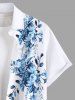 Plus Size Floral Leaves Branch Print Hawaii Button Pocket Shirt For Men -  