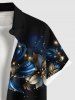 Plus Size Glitter Floral Stars Galaxy Print Hawaii Button Pocket Shirt For Men -  