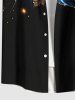Plus Size Glitter Floral Stars Galaxy Print Hawaii Button Pocket Shirt For Men -  