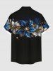 Plus Size Glitter Floral Stars Galaxy Print Hawaii Button Pocket Shirt For Men -  