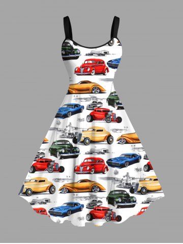 Plus Size Colorful Car Coconut Tree Print Hawaii A Line Tank Dress - WHITE - M