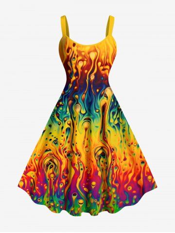 Plus Size Colorful Ombre Flowing Liquid Print Hawaii A Line Tank Dress - ORANGE - 4X