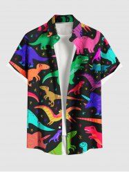Plus Size Colorful Dinosaur Print Hawaii Button Pocket Shirt For Men -  