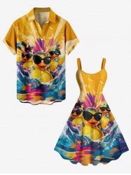 Cool Duck Feather Sea Waves Print Plus Size Plus Size Matching Outfit For Couples -  
