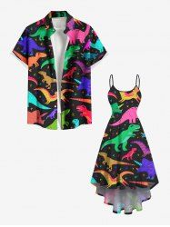 Colorful Dinosaur Print Plus Size Matching Hawaii Beach Outfit For Couples -  
