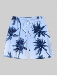 Short de Plage Hawaïen Ombré Arbre Noix de Coco Imprimé de Grande Taille à Cordon - Bleu clair 5XL