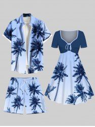 Coconut Tree Ombre Sky Print Plus Size Matching Hawaii Beach Outfit For Couples -  