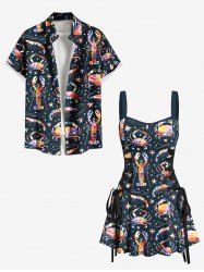 Colorful Crab Lobster Stars Print Matching Hawaii Sea Creatures Beach Outfit For Couples -  