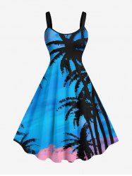 Plus Size Coconut Tree Spotted Print Hawaii A Line Tank Dress -  
