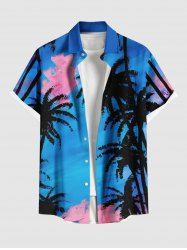 Plus Size Coconut Tree Spotted Print Hawaii Button Pocket Shirt For Men -  