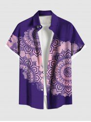 Plus Size Ethnic Floral Graphic Print Hawaii Button Pocket Shirt For Men -  