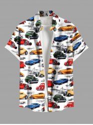 Plus Size Colorful Car Coconut Tree Print Hawaii Button Pocket Shirt For Men -  