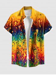 Plus Size Colorful Ombre Flowing Liquid Print Hawaii Button Pocket Shirt For Men -  