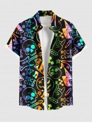Plus Size Colorful Ombre Skull Guitar Star Letters Music Symbol Print Hawaii Rock and Roll Shirt For Men -  