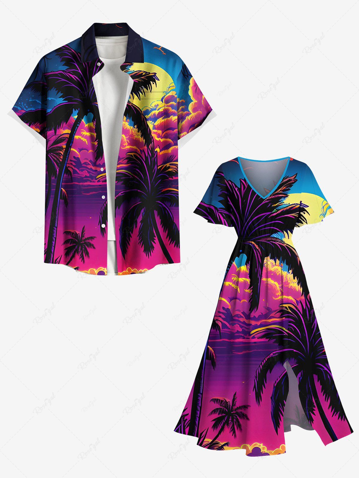 Short de Plage Grande Taille Imprimé Nuage et Soleil en Dégradé de Couleurs pour Couples Pourpre  