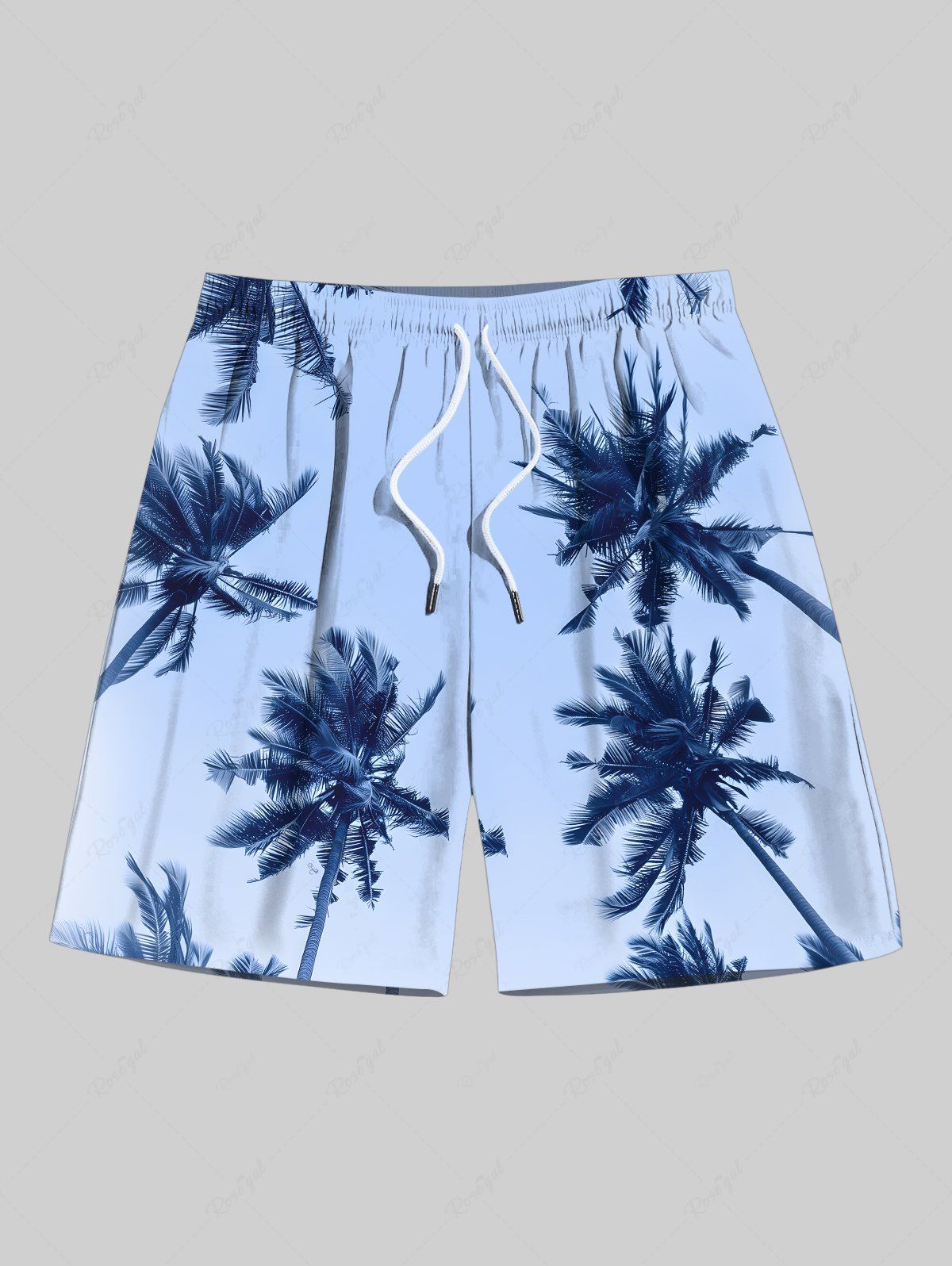 Cheap Plus Size Coconut Tree Ombre Sky Print Hawaii Drawstring Beach Shorts For Men  