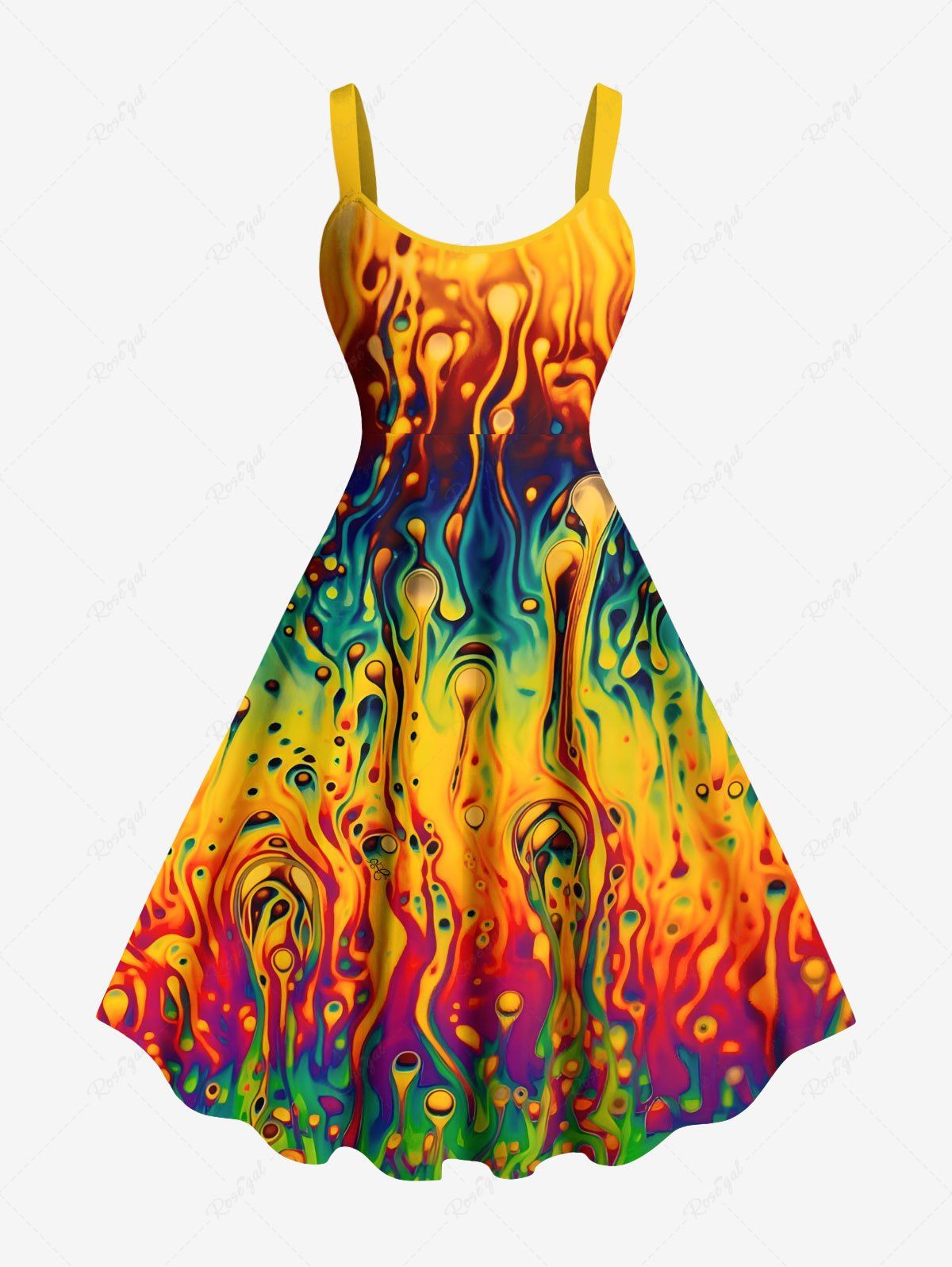 Shop Plus Size Colorful Ombre Flowing Liquid Print Hawaii A Line Tank Dress  