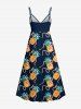 Tenue de Plage Longue Assorti avec Imprimé Ananas et Perles Grande-Taille pour Couples - Bleu profond 