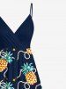 Tenue de Plage Longue Assorti avec Imprimé Ananas et Perles Grande-Taille pour Couples - Bleu profond 