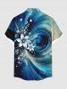 Robe Chemise 3D Fleur Vortex Imprimé de Grande Taille pour Couples - Bleu 