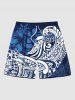 Tenue de plage hawaïenne assortie grande taille à imprimé floral et courbes pour couples - Bleu 