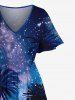 Tenue de Plage Contrastante Imprimé Cocotier Grande Taille pour Couples - Bleu 