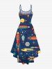 Plus Size Colorful Rocket Moon Star Planet Galaxy Print Hawaii High Low Asymmetric Cami Dress -  
