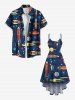 Robe Asymétrique Planète Etole et Lune Imprimés de Grande Taille - Bleu profond 4X