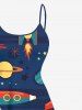 Plus Size Colorful Rocket Moon Star Planet Galaxy Print Hawaii High Low Asymmetric Cami Dress -  