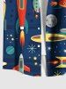 Chemise Boutonnée Imprimé Étoile Lune Etoile et Planète Colorée avec Poche Grande Taille pour Homme - Bleu 6XL