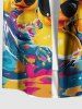 Plus Size Cool Duck Feather Sea Waves Print Hawaii Button Pocket Shirt For Men -  