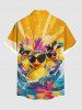 Plus Size Cool Duck Feather Sea Waves Print Hawaii Button Pocket Shirt For Men -  