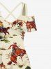 Plus Size Horse Rider Print Hawaii Western Cowboy Style Cold Shoulder Crisscross Strappy A Line Maxi Dress -  