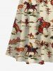 Plus Size Horse Rider Print Hawaii Western Cowboy Style Cold Shoulder Crisscross Strappy A Line Maxi Dress -  