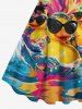 Plus Size Cool Duck Feather Sea Waves Print Hawaii A Line Tank Dress -  