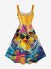 Plus Size Cool Duck Feather Sea Waves Print Hawaii A Line Tank Dress -  