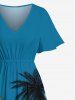 Robe Hawaïen Mi-longue de Plage Ciel Nuage et Arbre de Noix de Coco Imprimés de Grande Taille avec Poche - Bleu M