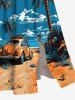 Plus Size Coconut Tree Cloud Sky Beach Car Print Hawaii Split Pocket A Line Midi Dress -  