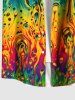 Plus Size Colorful Ombre Flowing Liquid Print Hawaii Button Pocket Shirt For Men -  