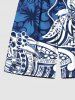 Plus Size Floral Curve Print Hawaii Ombre Drawstring Beach Shorts For Men -  