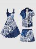 Plus Size Floral Curve Print Hawaii Ombre Drawstring Beach Shorts For Men -  