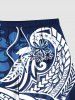Plus Size Floral Curve Print Hawaii Ombre Drawstring Beach Shorts For Men -  