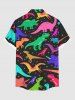 Plus Size Colorful Dinosaur Print Hawaii Button Pocket Shirt For Men -  